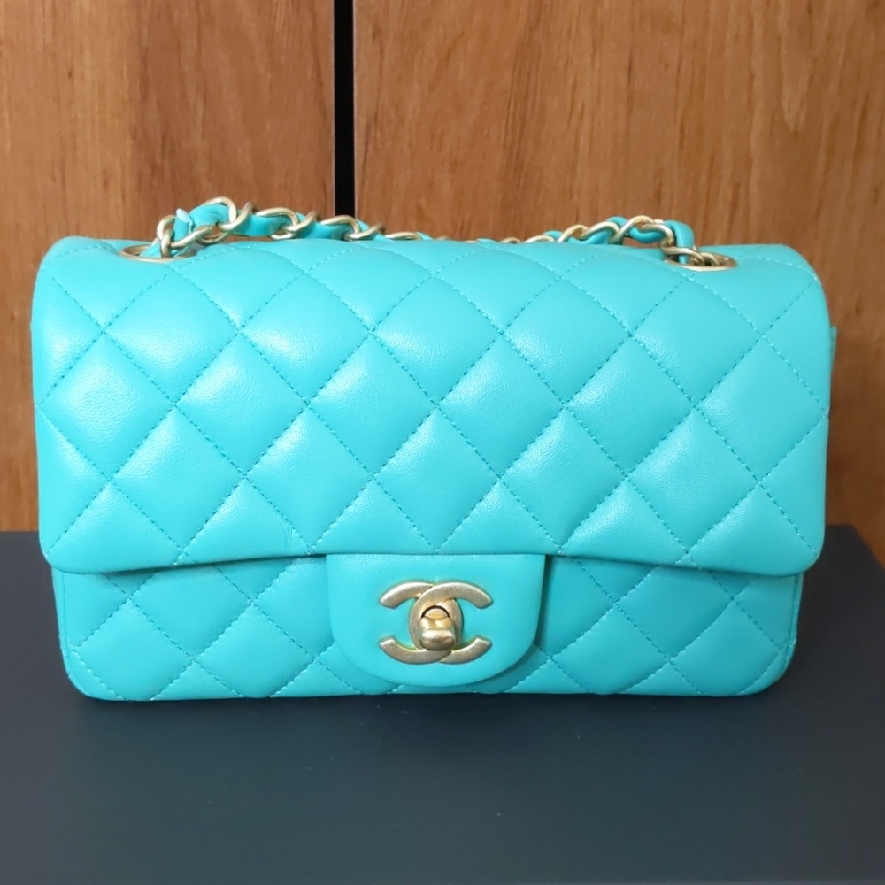 Chanel Turquoise Lambskin Mini Rectangular Flap